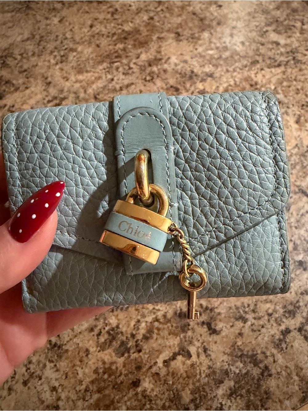 Vintage Chloe Pebbled Leather wallet in Light Blue with Gold Hardware